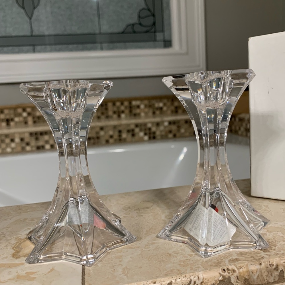 Vintage Mikasa Firestar Austrian Lead Crystal StarShaped Candlestick Holders